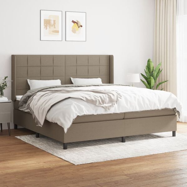 vidaXL Boxspring met matras stof taupe 200x200 cm