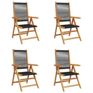 vidaXL Verstelbare klapstoelen, 4 stuks, zwart, massief acaciahout