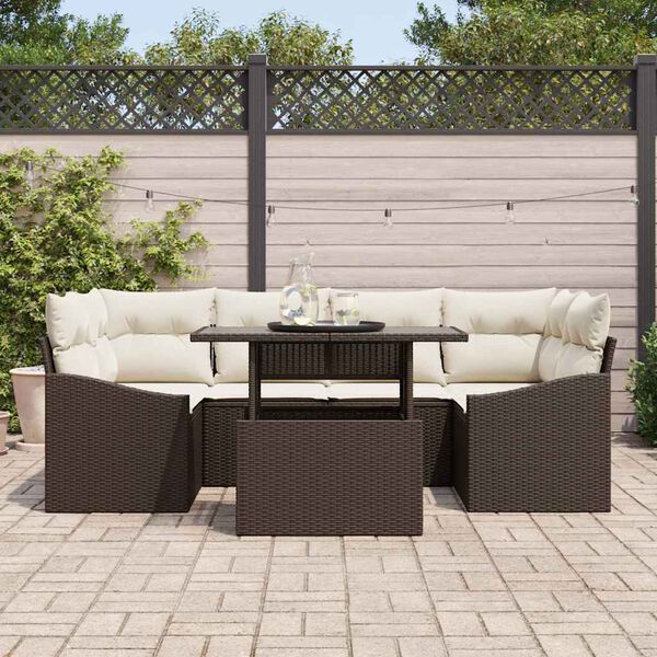 vidaXL Tuin Sofa Set met opslag 7 pcs Bruin Poly riet