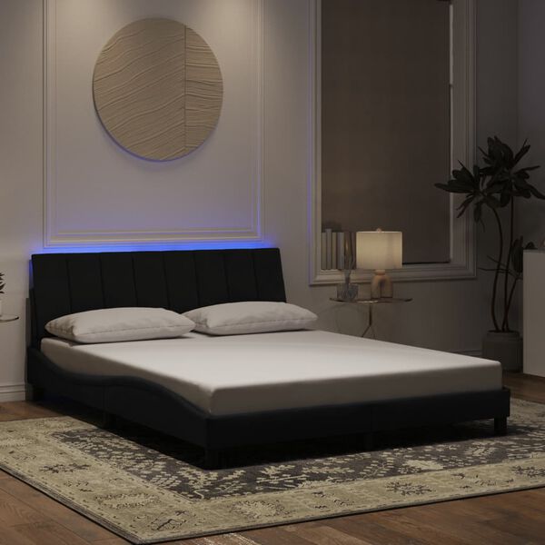 vidaXL Bedframe met LED zonder matras "Hanko" fluweel zwart 160x200 cm