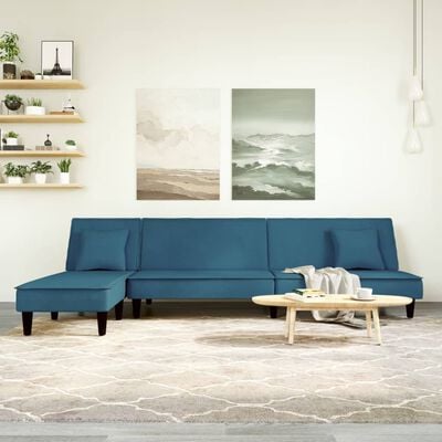 vidaXL Slaapbank L-vormig 255x140x70 cm fluweel blauw