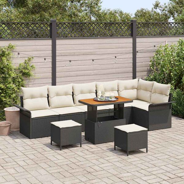 vidaXL Tuin Sofa Set met kussen met opslag 9 pcs Zwart en Cr&egrave;me