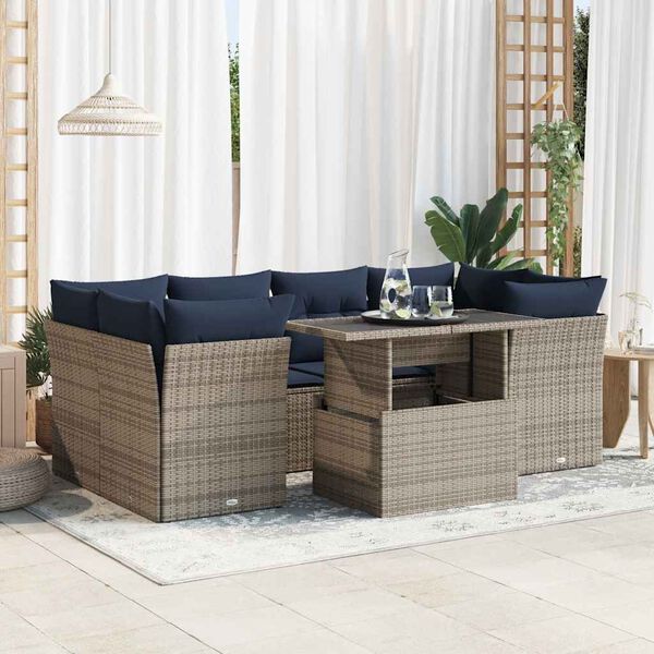 vidaXL 7-delige Loungeset met kussens poly rattan acacia grijs
