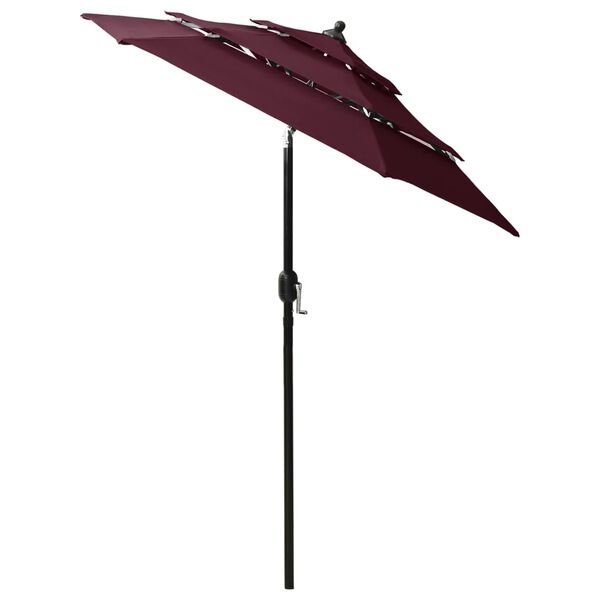 vidaXL Parasol 3-laags met aluminium paal 2 m bordeauxrood