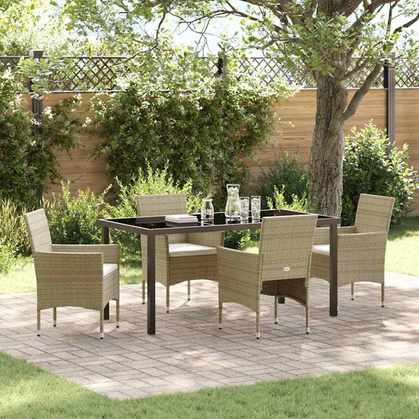 vidaXL Tuin eettafelset met kussen 5 pcs Beige poly rattan