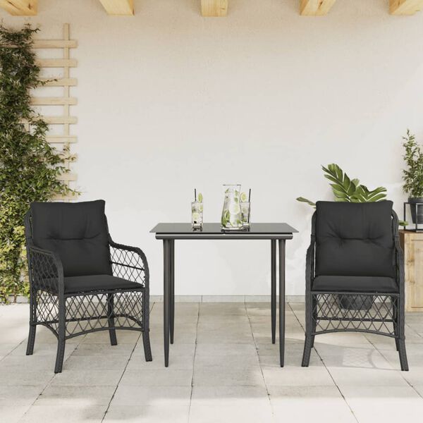 vidaXL 5-delige Tuinset met kussens poly rattan zwart