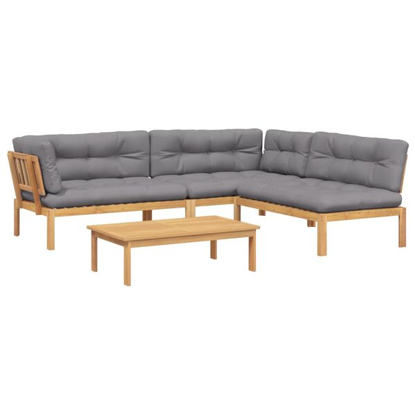 vidaXL 4-delige Loungeset pallet met kussens massief acaciahout