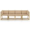 vidaXL Tuinbank 4-zits met beige kussens