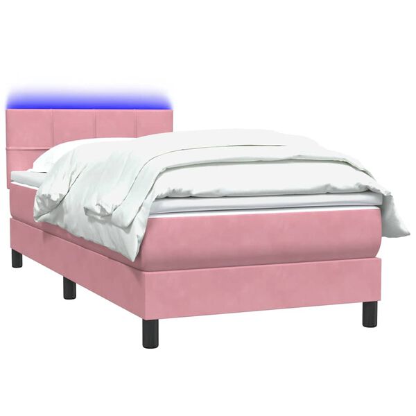 vidaXL Boxspring met matras en LED fluweel roze 80x220 cm
