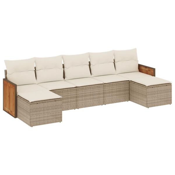 vidaXL 7-delige Loungeset met kussens poly rattan beige