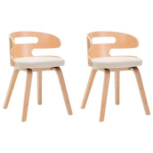 vidaXL Eetkamerstoelen 2 st gebogen hout en kunstleer cr&egrave;mekleurig