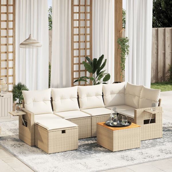 vidaXL 7-delige Loungeset met kussens poly rattan beige