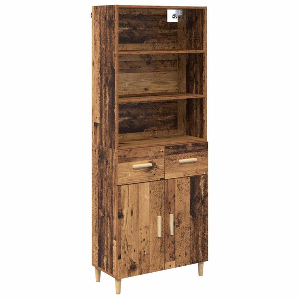vidaXL Hoge kast met lade Oud Hout 69,5 x 32,5 x 180 cm Bewerkt hout