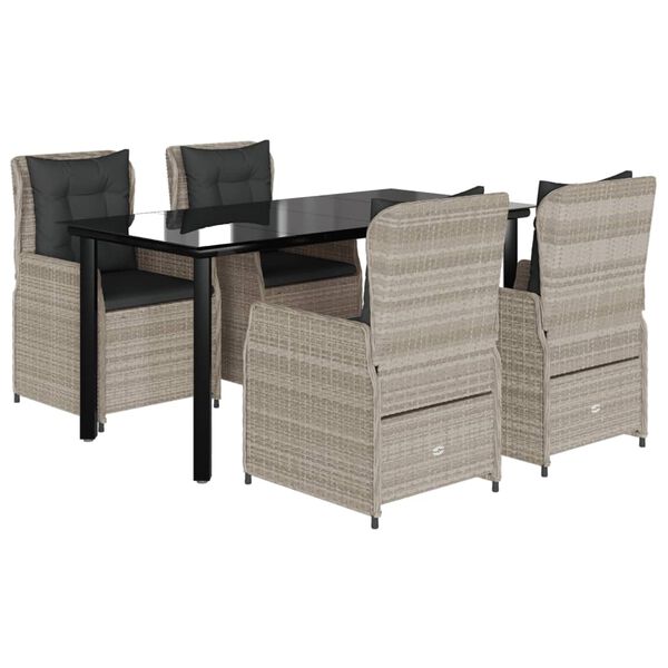 vidaXL 5-delige Tuinset met kussens poly rattan lichtgrijs