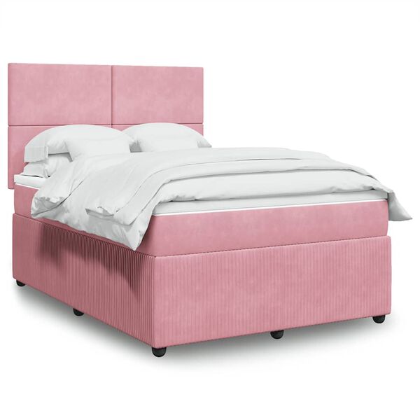 vidaXL Boxspring met matras fluweel roze 140x190 cm