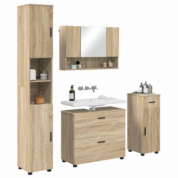 vidaXL Badkamermeubelset 4 pcs Sonoma Eiken Geperst Hout en Metaal