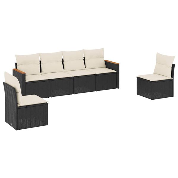 vidaXL 6-delige Loungeset met kussens poly rattan zwart