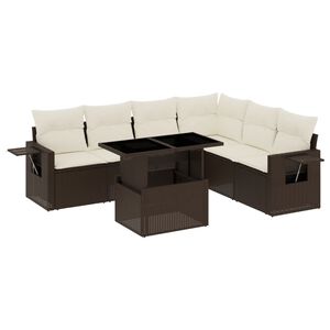 vidaXL 7-delige Loungeset met kussens poly rattan bruin