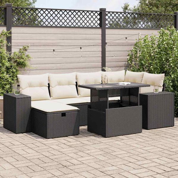 vidaXL 8-delige Loungeset met kussens poly rattan zwart