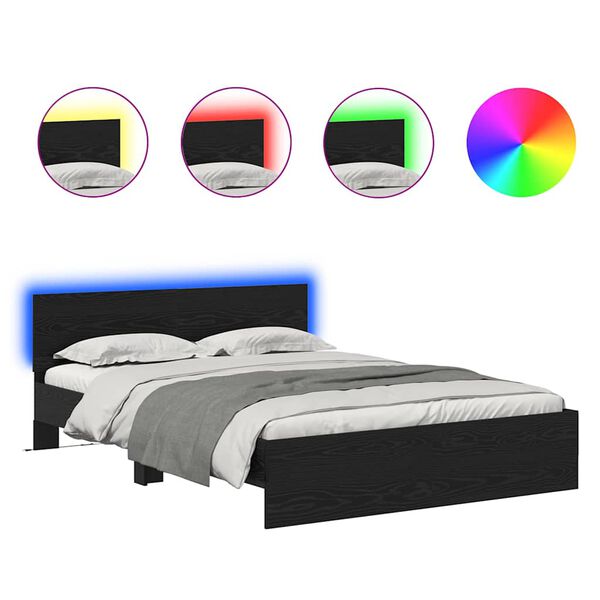 vidaXL Bedframe met hoofdeinde Zwart Eiken 120 x 200 cm Bewerkt hout