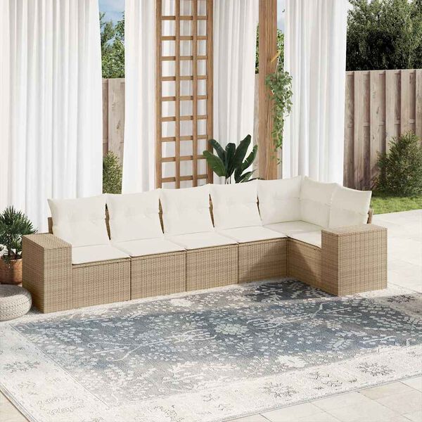 vidaXL 6-delige Loungeset met kussens poly rattan beige