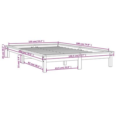 vidaXL Bedframe massief grenenhout zwart 135x190 cm