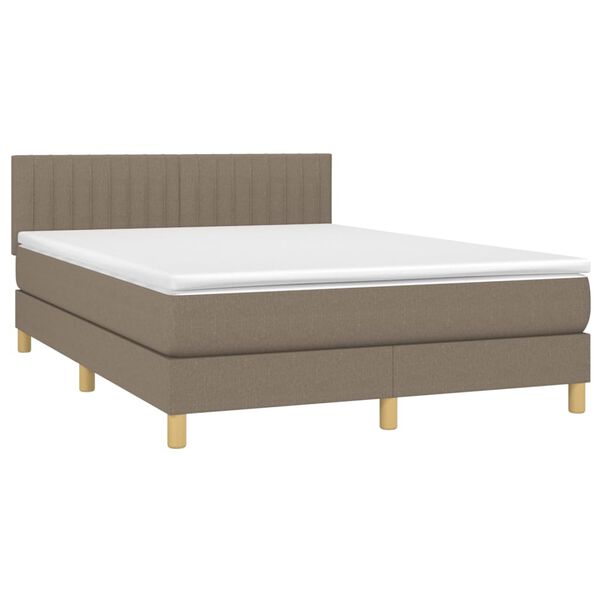 vidaXL Boxspring met matras en LED stof taupe 140x190 cm