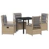 vidaXL Tuin eettafelset 5 st Beige en Licht Grijs poly rattan