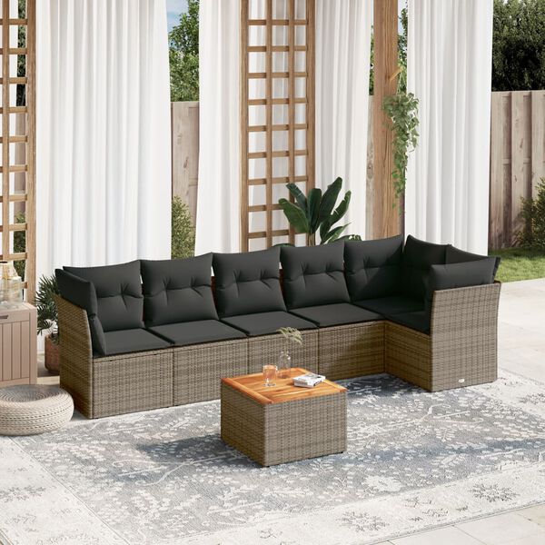 vidaXL 7-delige Loungeset met kussens poly rattan grijs