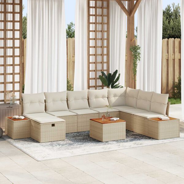 vidaXL Tuin Sofa Set met kussen met opslag 9 pcs Beige poly rattan