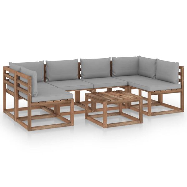 vidaXL 7-delige Loungeset pallet met kussens ge&iuml;mpregneerd grenenhout