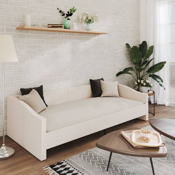 vidaXL Slaapbank met matras en USB stof cr&egrave;mekleurig 90x200 cm