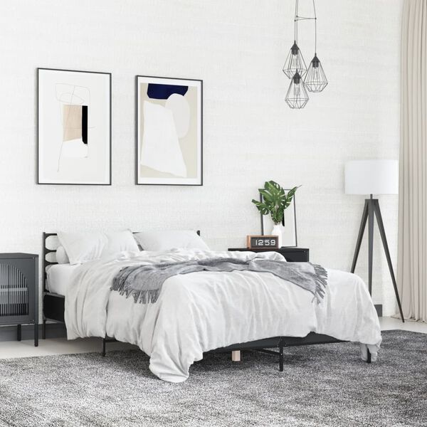 vidaXL Bedframe bewerkt hout metaal zwart 120x190 cm