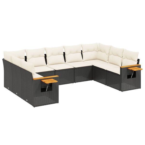 vidaXL 9-delige Loungeset met kussens poly rattan zwart