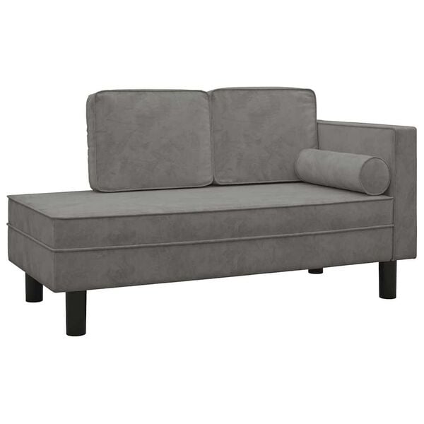 vidaXL Chaise longue met kussens en bolster fluweel lichtgrijs