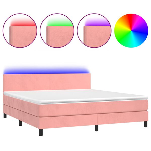 vidaXL Boxspring met matras en LED fluweel roze 180x200 cm