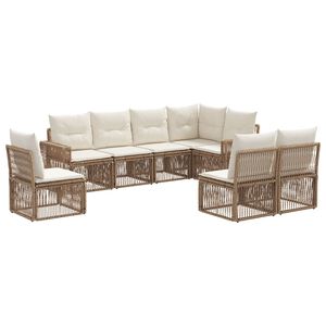 vidaXL Tuinbankenset 8 pcs Beige en Cr&egrave;me Wit poly rattan