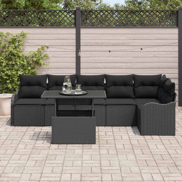 vidaXL Tuin Sofa Set met kussen met kussen 7 pcs Zwart Poly Rattan