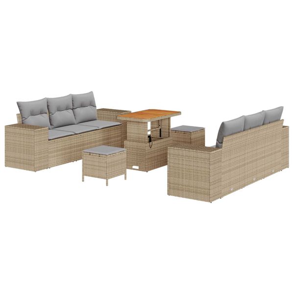 vidaXL Tuin Sofa Set met kussen 9 pcs Beige en Licht Grijs Poly Rattan