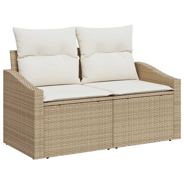 vidaXL Tuin Sofa Set met opslag 7 pcs Beige en Cr&egrave;me poly rattan