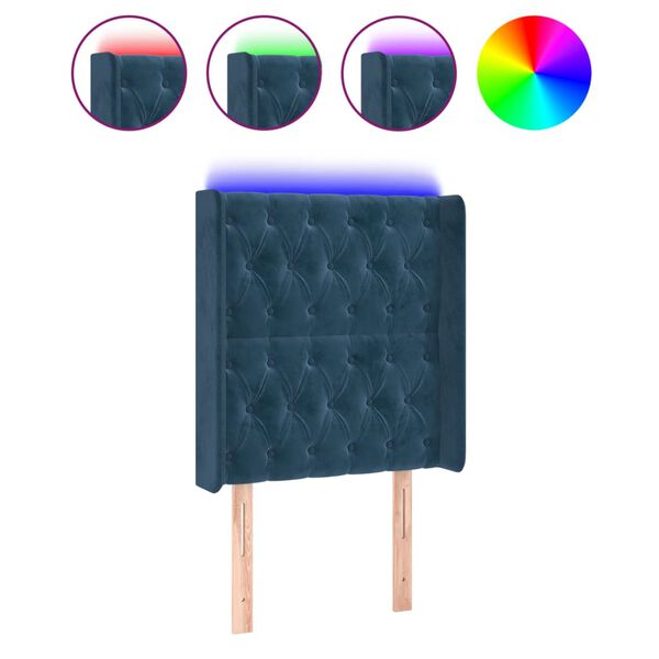 vidaXL Hoofdbord LED 83x16x118/128 cm fluweel donkerblauw