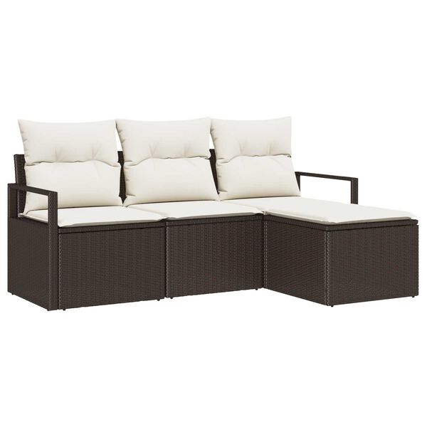 vidaXL Tuin Sofa Set met kussen met opslag 4 pcs Bruin en Cr&egrave;me