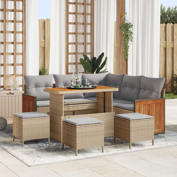 vidaXL Tuin Sofa Set met kussen 9 pcs beige en lichtgrijs