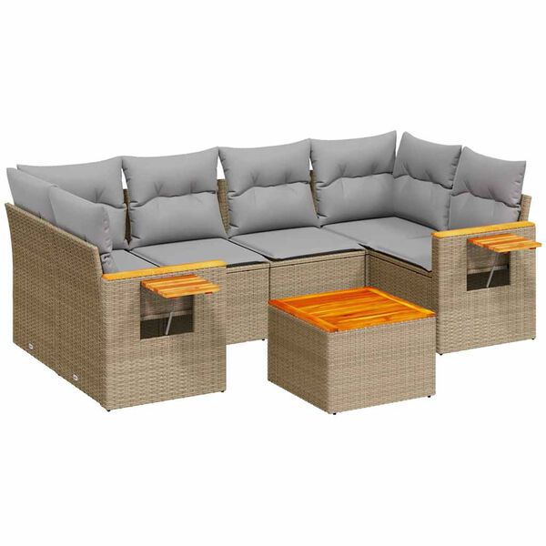 vidaXL 7-delige Loungeset met kussens poly rattan beige