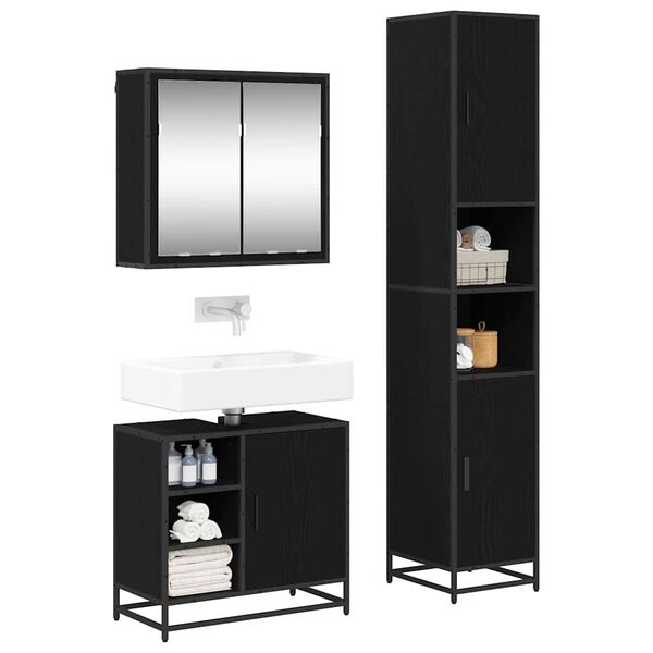 vidaXL Badkamermeubelset met plank 3 pcs Zwart Eiken Bewerkt hout