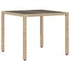 vidaXL Tuintafel met glazen blad 90x90x75 cm poly rattan beige