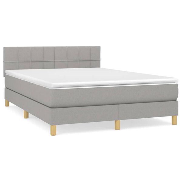vidaXL Boxspring met matras stof lichtgrijs 140x190 cm