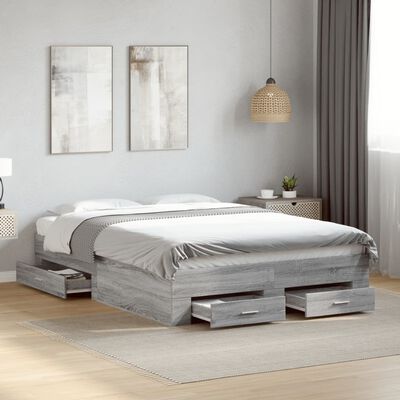 vidaXL Bedframe met lades bewerkt hout grijs sonoma eiken 120x200 cm