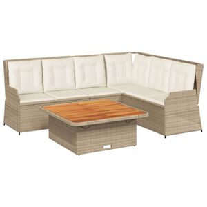 vidaXL 5-delige Loungeset met kussens poly rattan beige