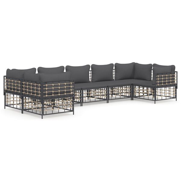 vidaXL 7-delige Loungeset met kussens poly rattan antracietkleurig